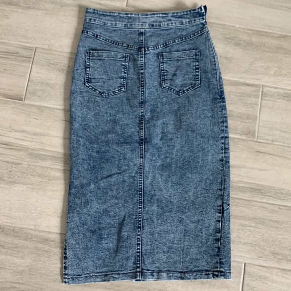 Denim acid washed split pencil blue jean skirt, stretchy and comfy / Size S - Picture 9 of 17